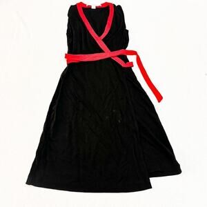 DVF Furstenberg Black Wrap Around Dress Red Piping Size 0
